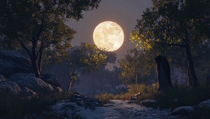 Wall Mural - moon over the forest