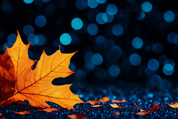beautiful autumn leaves on blue background create stunning contrast, evoking sense of tranquility an