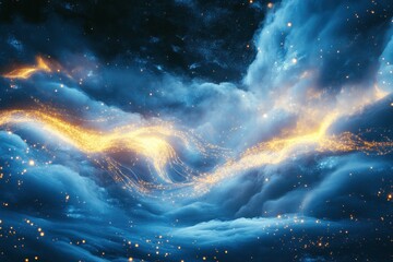 Wall Mural - a photo capturing a blue cloud emitting vibrant yellow and white lights a fantastical image of data 