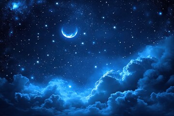 Wall Mural - a photo of a blue and black background decorated with stars and clouds deep sea colors blending in a