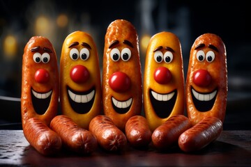 Poster - Whimsical sausage composition on a deep blue canvas  a playful and humorous display