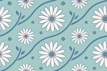 Poster - Seamless Pastel Daisy Floral Pattern Background Textile Design