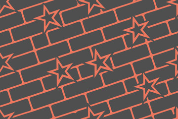 Poster - Abstract Brick Wall Pattern with Orange Star Design