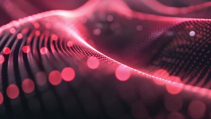 Poster - vibrant abstract background with dynamic waves and glowing red and pink dots, creating energetic tex