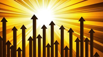 Poster - Bright Golden Arrows Pointing Upward An Abstract Background of Growth, Success, and Optimism Illuminated by Radiant Light and Vibrant Colors of Achievement.