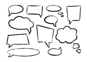 Wall Mural - crayon speech bubble vector set - hand drawn doodle chat balloon shapes, think cloud sketches. distr