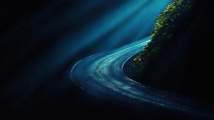 Wall Mural - road illuminated at night, surrounded by tree-lined sides