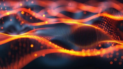 Poster - dynamic abstract waves glowing orange and red particles create energetic visual depth and movement i