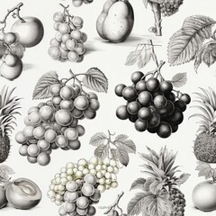 Poster - Seamless pattern of simple fruit contours on a white background for fresh and minimalist design