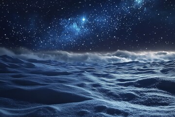 Wall Mural - a stunning photo capturing a vast night sky filled with shining stars above a serene snowcovered fie