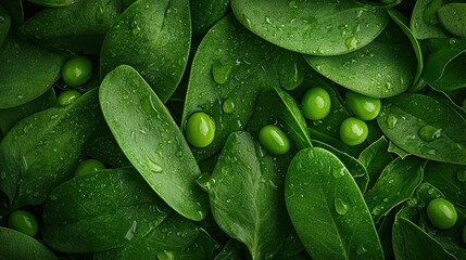 Wall Mural -    green leaves with droplets of water, set against a lush green backdrop of foliage