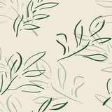 Seamless Pattern Elegant leaves, green tones earthy tones nature minimalist modern style backdrop cover page