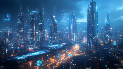 Aufkleber - Futuristic cityscape with digital elements