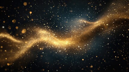 Poster - Abstract golden particles flowing in a dark background, creating a magical and mystical atmosphere of starlight and shimmering lights that captivate the viewer's imagination.