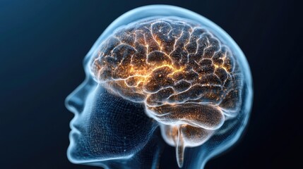 Poster - Futuristic Visualization of Human Brain with Neural Connections Glowing, Highlighting Cognitive Processes, Intelligence, and Technological Advancement in a Digital Age
