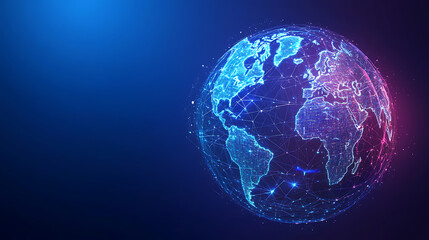 Aufkleber - Global communication technologies, digital tech of world globe wireless, futuristic modern illustration in blue neon colors, ai