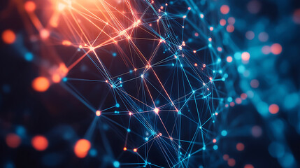 Poster - Global technology and telecommunication network interface complexity graphs analytical in technology background bright neon dark