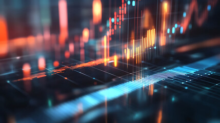 Aufkleber - Glowing business chart hologram on blurry background, financial plan graph, 3d rendering