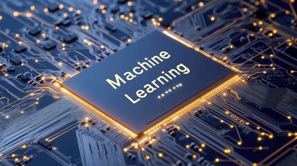 Poster - Futuristic Microchip with Machine Learning Text Illuminated by Glowing Circuits and Data Connections, Representing Advanced Technology and Artificial Intelligence Concepts