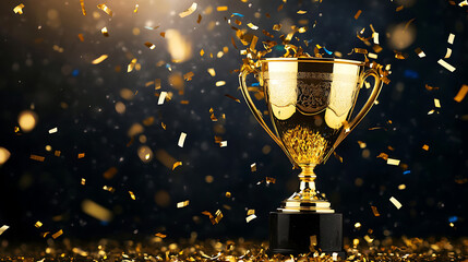 Aufkleber - Golden trophy cup with flying confetti