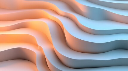 Poster - Abstract 3D Waves Texture with Smooth Gradient Layers in Soft Orange and Blue Tones for Modern Design and Creative Background Use