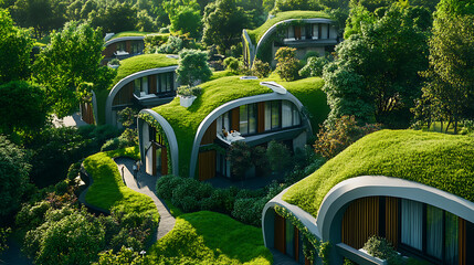 Aufkleber - Green city concept, small green town with trees and grass