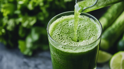 Poster - Green juice poured into a glass