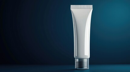 Poster - Sleek and Modern Cosmetic Tube for Skincare Products Displayed on a Dark Gradient Background with Soft Lighting Effects for High-Quality Visual Appeal