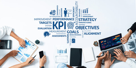 Aufkleber - Collaborative Business Meeting Focused on Performance Metrics and Strategic Objectives with Data Visualizations and Analytical Tools in a Modern Office Environment. Amity