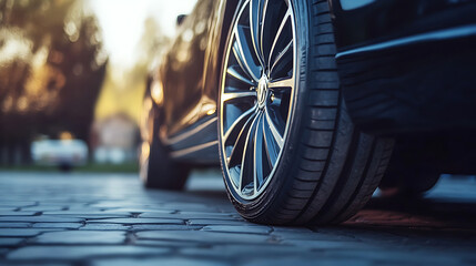 Aufkleber - Closeup on tyre of a generic and unbranded black car