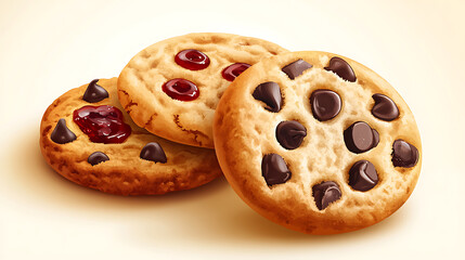 Poster - Illustration of realistic sweet jelly, butter and chocolate chip cookies