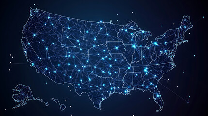Poster - Information network service providers united states map with lines illustration