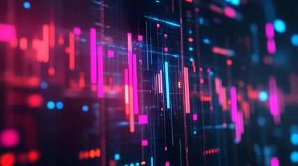 Fototapete - Innovative data visualization on a monitor screen complexity graphs analytical diagrams in technology background bright neon dark