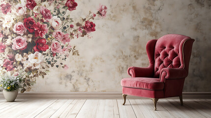 Poster - Interior room with luxury floral wallpaper
