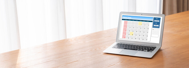 Poster - calendar on computer software application for modish schedule planning for personal organizer and on