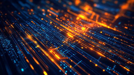 Fototapete - Abstract business futuristic background with glowing lines, data technology