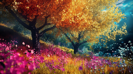 Aufkleber - Colorful tree and flower in forest