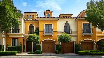 Poster - Colorful stucco traditional private townhouses, residential architecture exterior