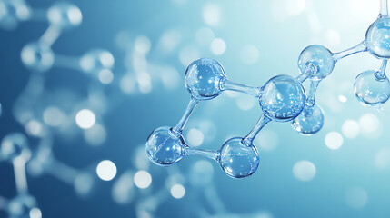 Poster - Abstract connection of transparent hydrogen molecules on a blue background