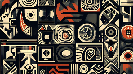 Aufkleber - Pattern of tribal designs, showcasing an array of intricate geometric shapes in various sizes and forms