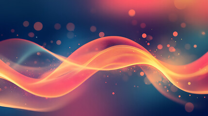 Aufkleber - Abstract digital art of glowing, undulating waves with orange bokeh effects on a blue and red gradient background