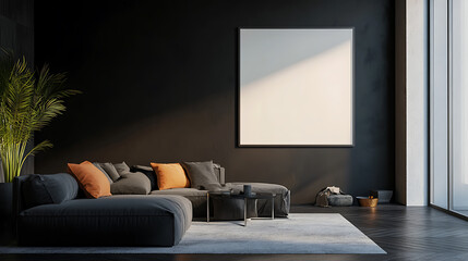 Aufkleber - Corner view on dark living room interior with empty poster