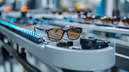 Poster - Production line for manufacturing sunglasses, myopia glasses, frames, and lenses for spectacles