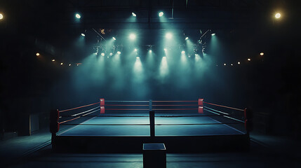 Poster - Professional boxing ring with spotlights and dark background