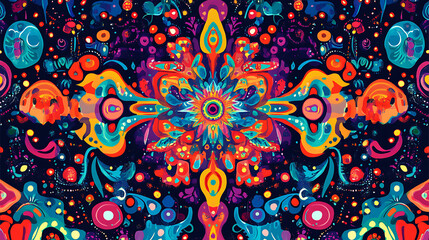 Poster - Psychedelic abstract background cover banner design, retro 60s 70s pattern