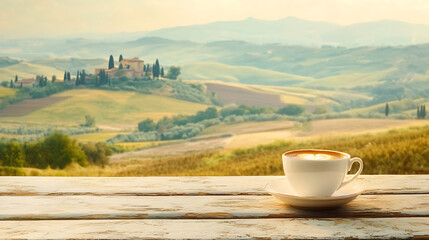 Aufkleber - Cup of coffee or tea on the background of tuscany, italy, based on