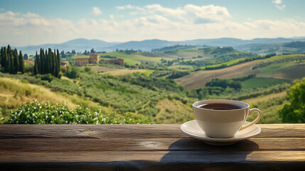 Aufkleber - Cup of coffee or tea on the background of tuscany, italy, based on