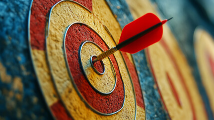 Aufkleber - Dart arrow on dart board background hitting target concept