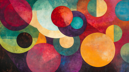 Poster - Abstract painting of circles in different colors and sizes, artistic texture and composition with geometric shapes