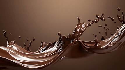 Poster - Delicious flowing melted chocolate border realistic choco swirl splash and wave flow on brown background